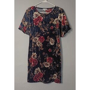 MOA MOA Woman's‎ Floral Velvet Dress Black Sz Small Y2K Midi Dress Puff Sleeves